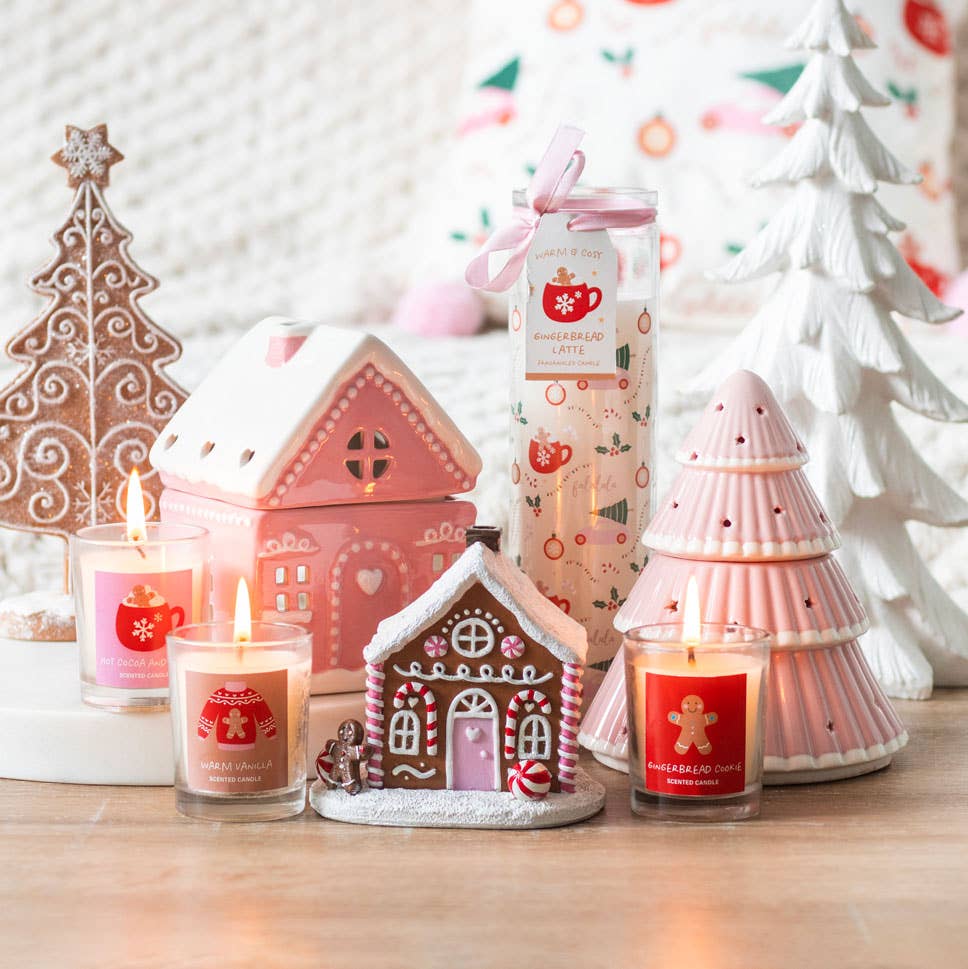 Christmas House Gingerbread Pink 3個♧インテリア Chen♧ガラスオブジェ　アイボリー3個＆ピンク Hsi Incense Burner Cone 置物