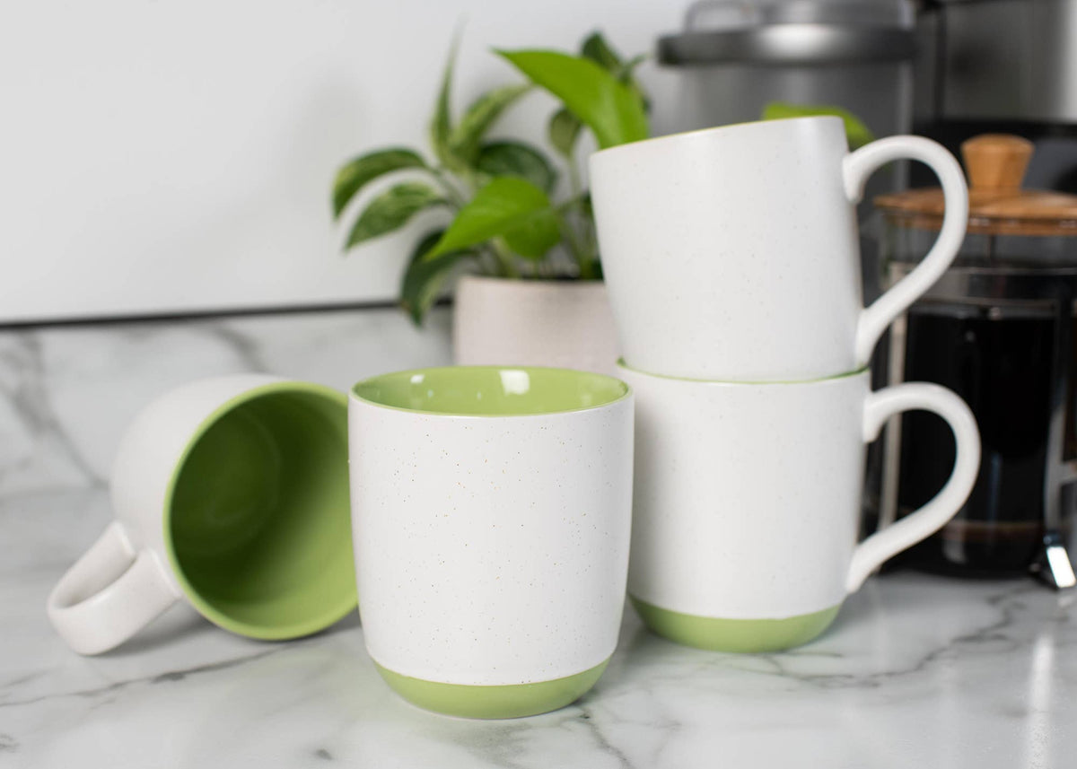 Speckled Mugs 4-Pack White and Sage-Green PRICE IS PER MUG